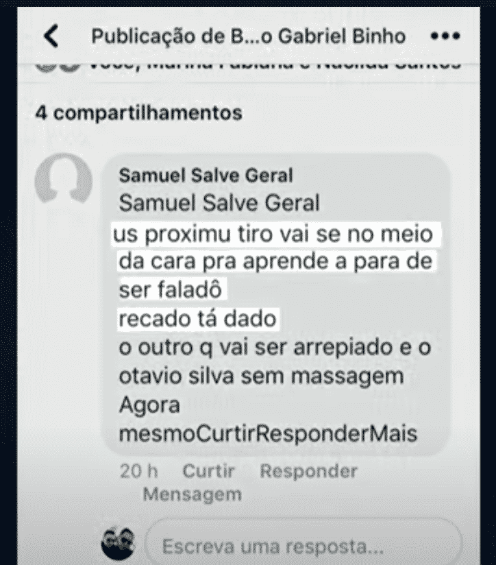Mensagem supostamente enviada por Renato Oliveira a Gabriel Binho